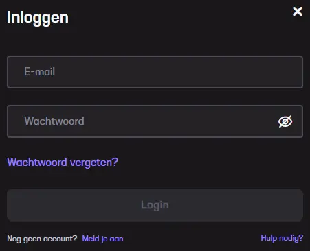 Inloggedeelte – toegang tot spelersaccount